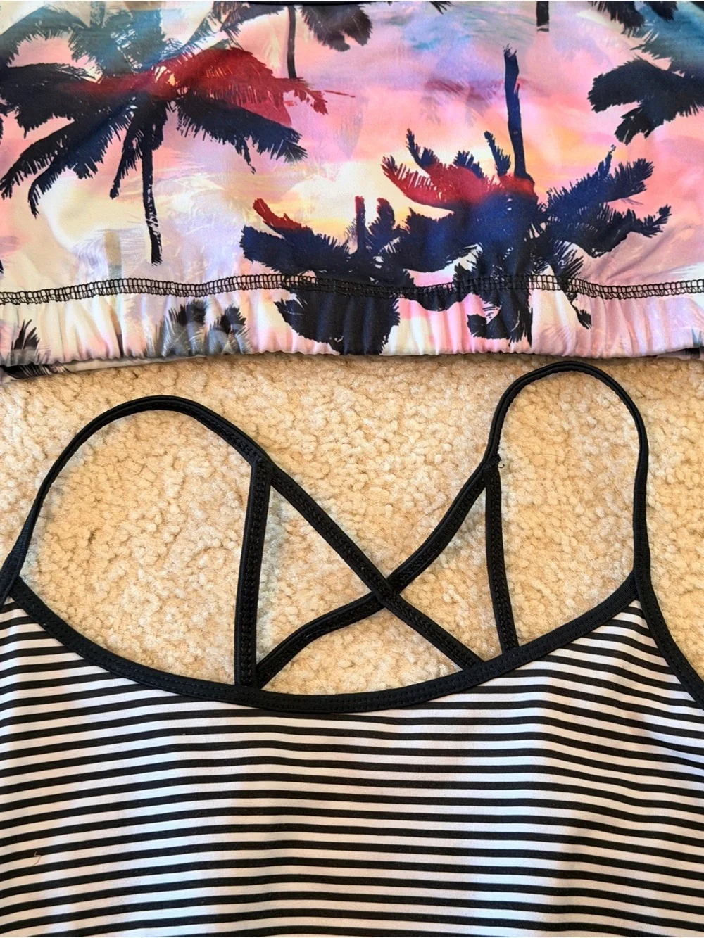 Women’s Strappy Bralette Bundle - Pink Palm & Black Stripe